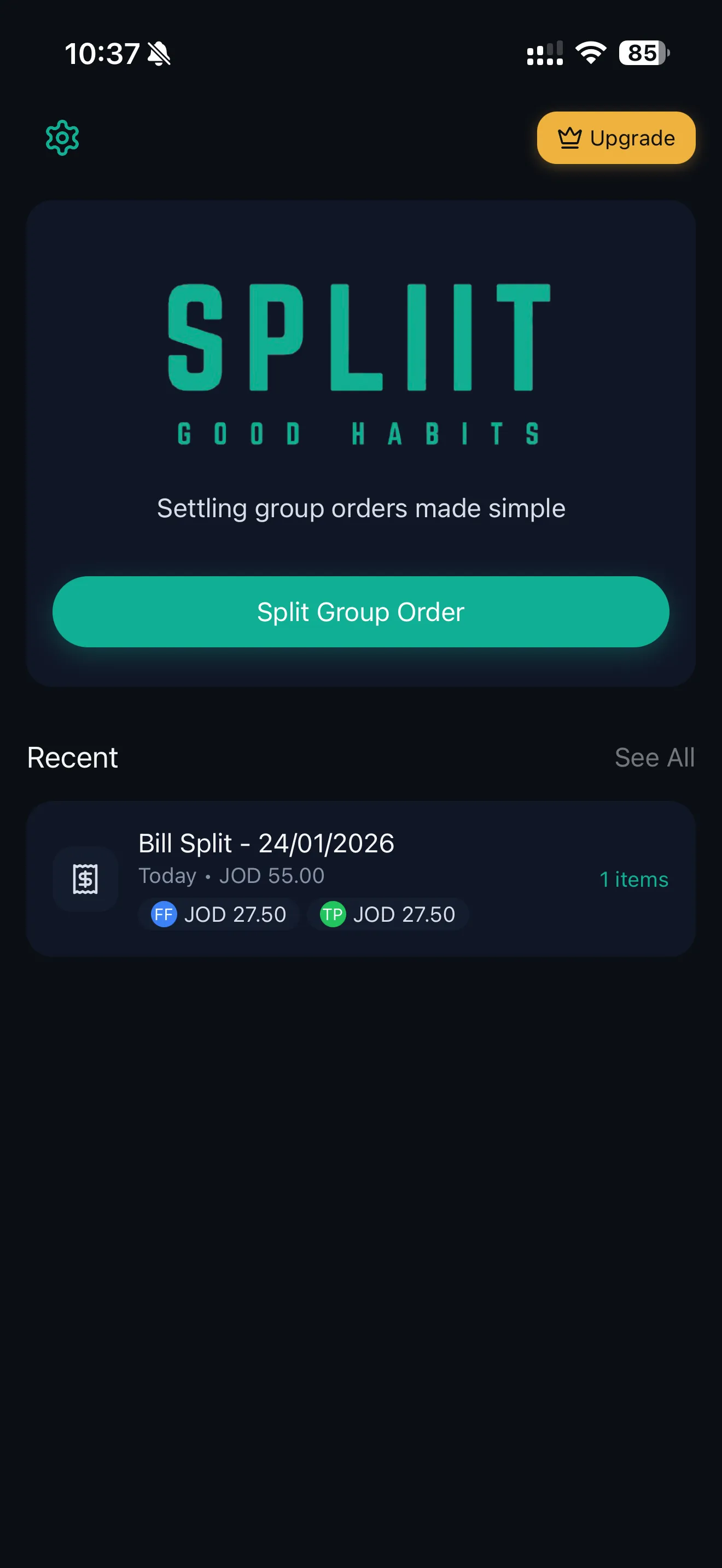 SPLIIT Pro app home screen