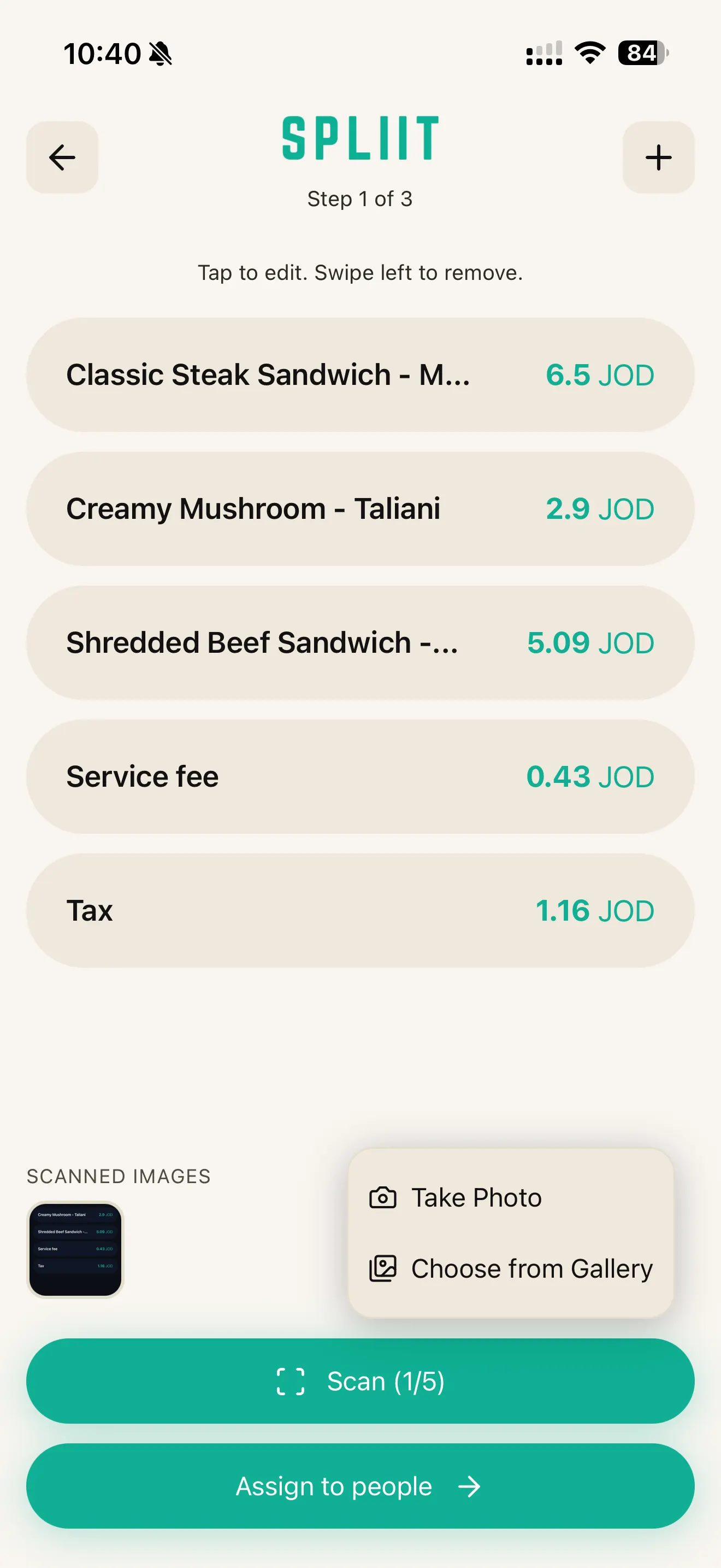 Receipt items extracted by AI in SPLIIT Pro
