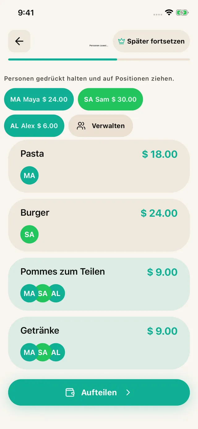 Positionen zuordnen
