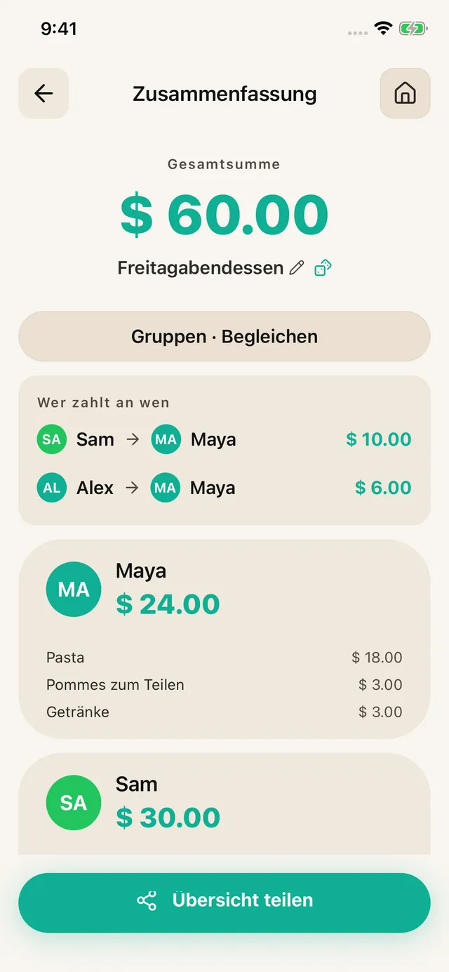 Teilen und nachhalten