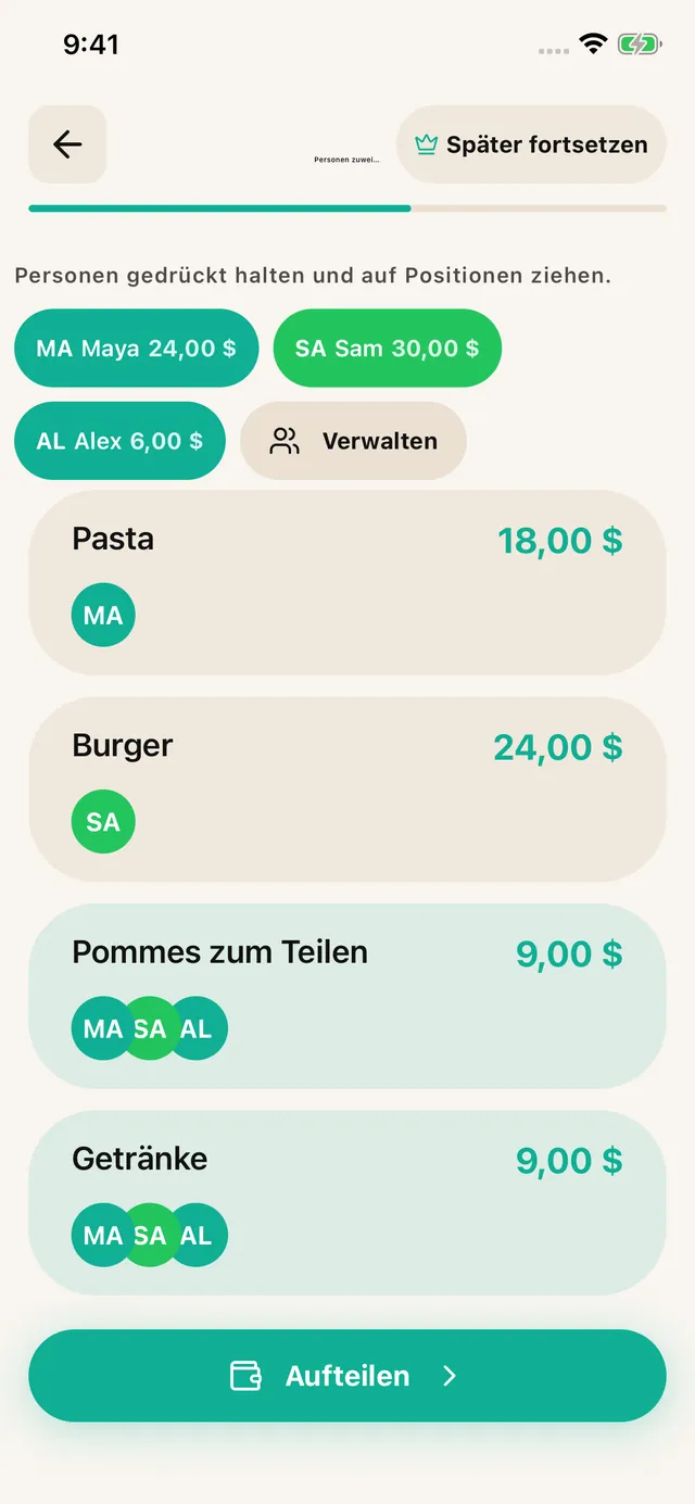 Positionen zuordnen