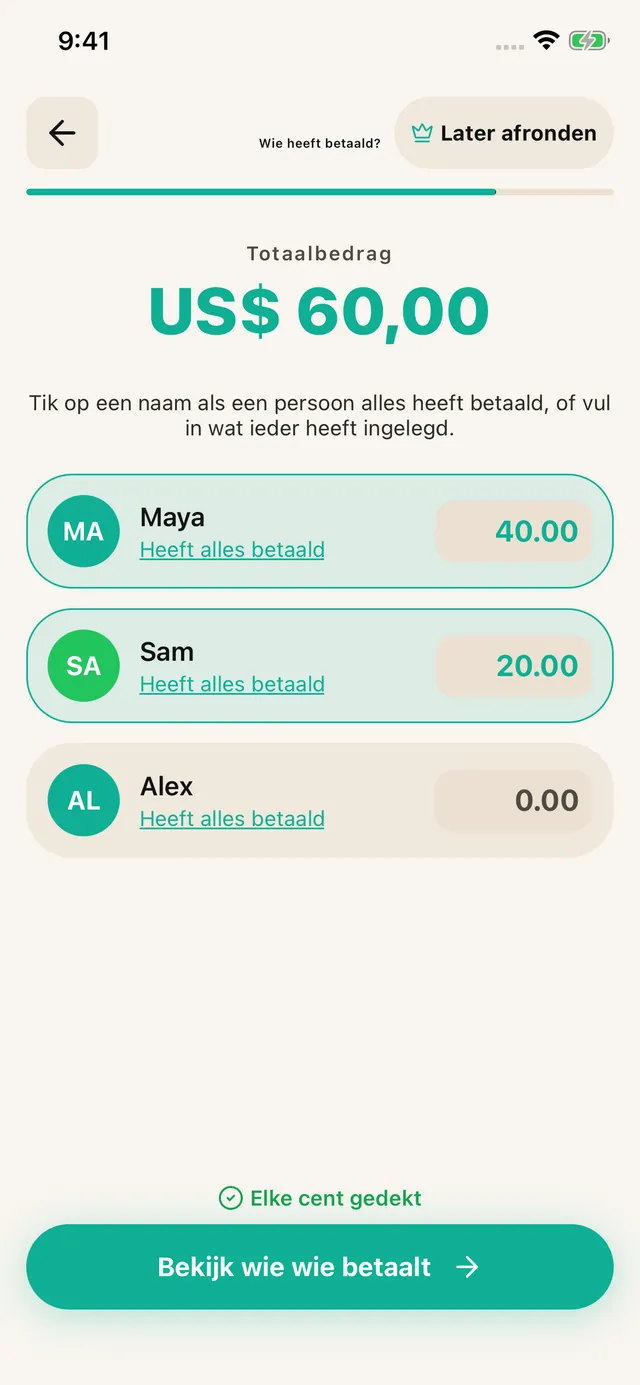 Noteer wie betaalde