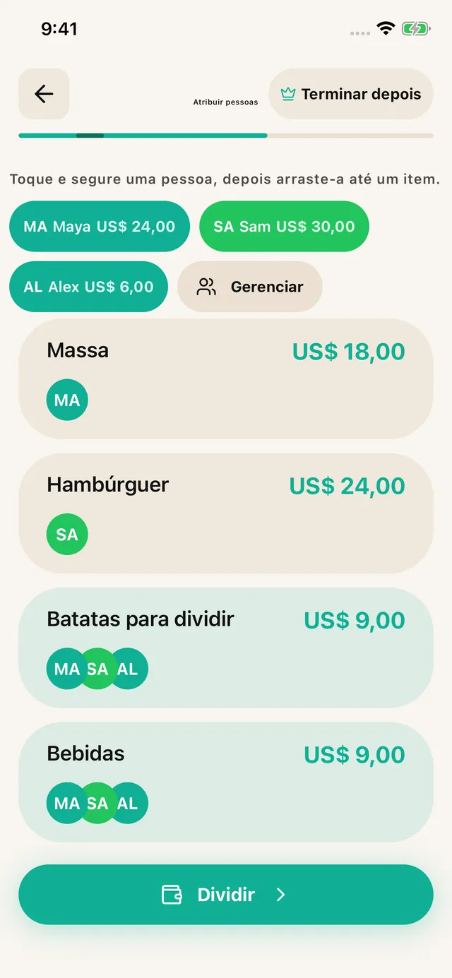 Atribua cada item