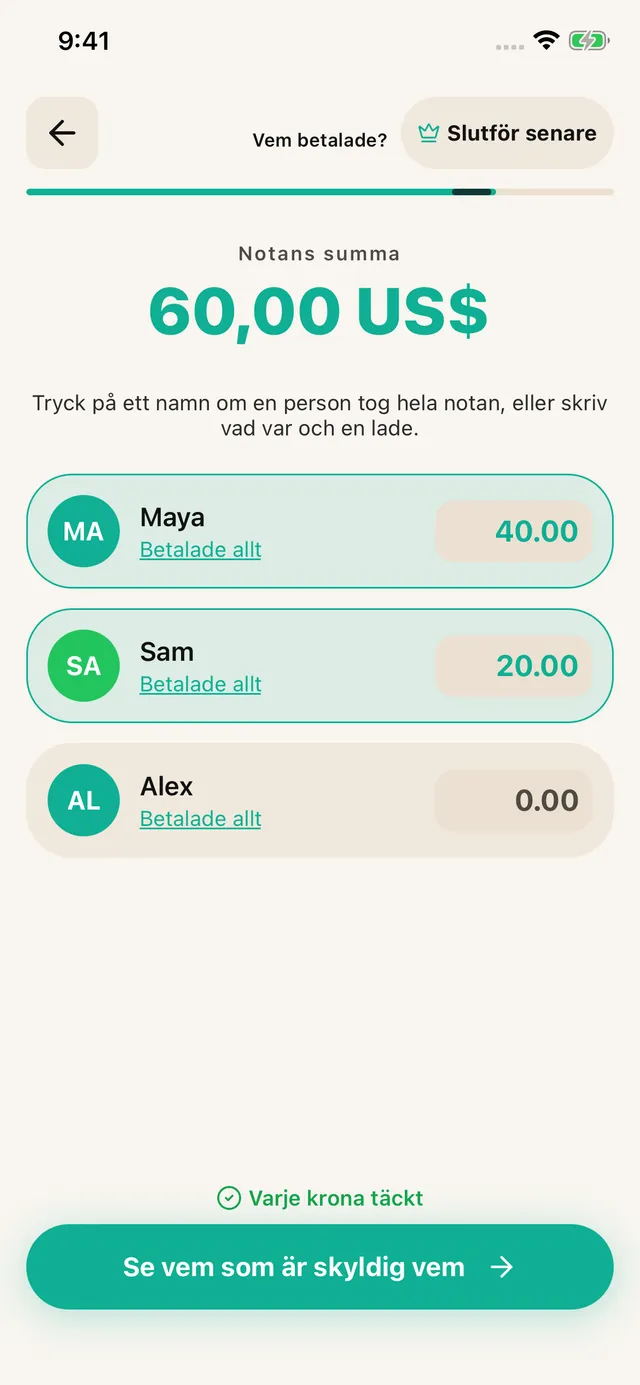 Ange vem som betalade